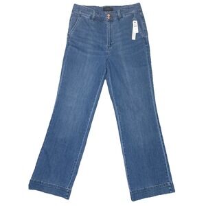 NWT TALBOTS High Waisted Blue Jean Denim Size 10 Wide Leg Flare Stretch Retro